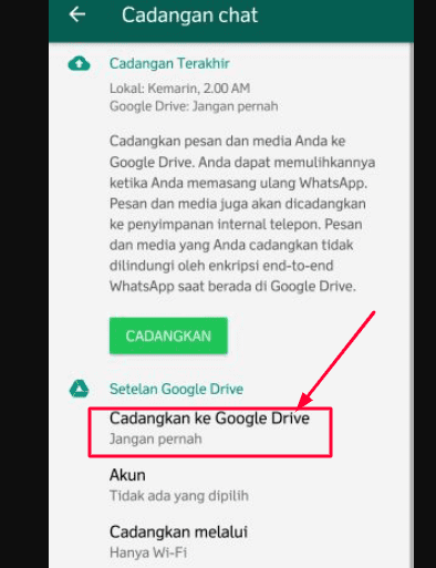 Mengembalikan WhatsApp dengan Cadangan Google Drive